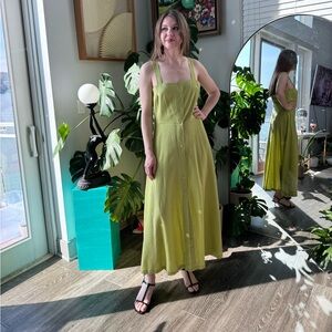 NEED Supply Claudio Linen Midi Avocado Green Dress NWT Medium $175